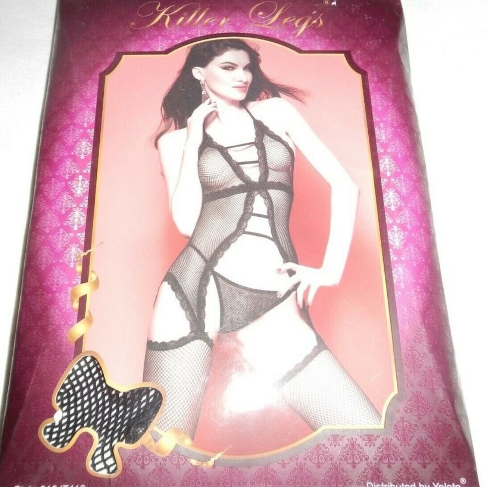 Killer Legs Sheer Halter Open Front Lace Trim Thigh High Stockings ONE  SIZE
